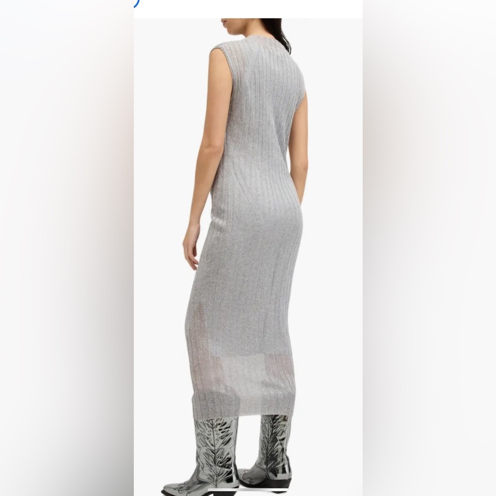 All Saints Patrice Silver Knit MIDI Maxi Dress cap sleeves Size M NEW